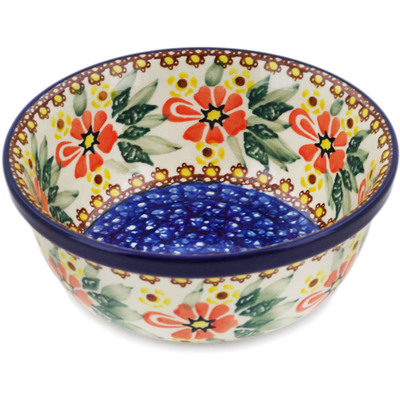 Polish Pottery Bowl 6&quot; Hidden Sunflower UNIKAT