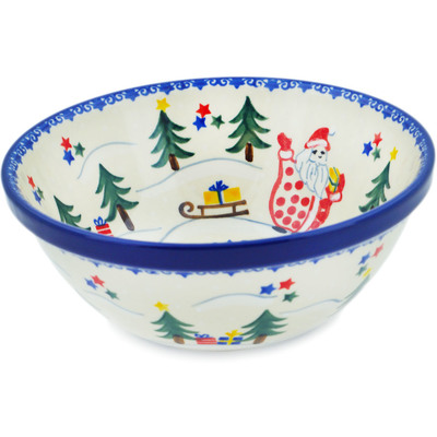 Polish Pottery Bowl 6&quot; Holiday Forest UNIKAT