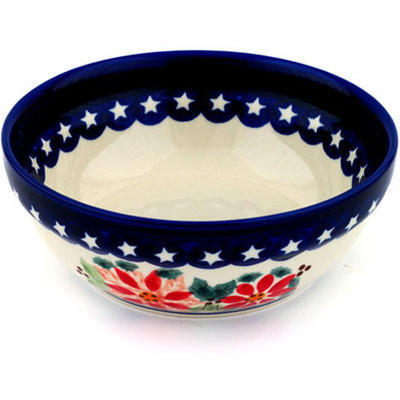 Polish Pottery Bowl 6&quot; Holiday Poinsettias