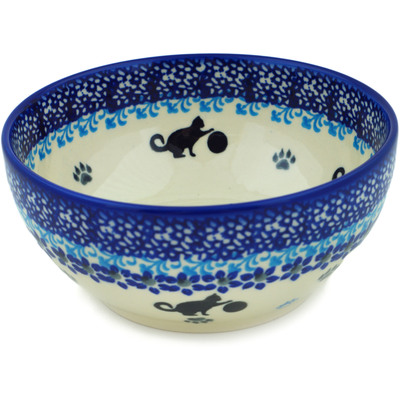 Polish Pottery Bowl 6&quot; Kitty Paw Play Time