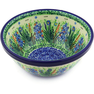Polish Pottery Bowl 6&quot; Lakeside Blooms UNIKAT