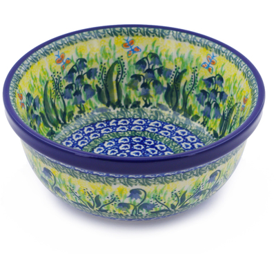 Polish Pottery Bowl 6&quot; Lakeside Bluebells UNIKAT