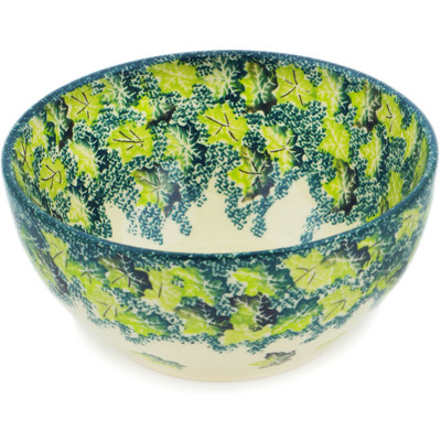 Polish Pottery Bowl 6&quot; Leaves In Moss UNIKAT
