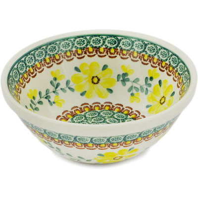 Polish Pottery Bowl 6&quot; Lemonade Flowers