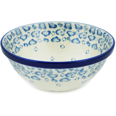 Polish Pottery Bowl 6&quot; Light Blue Leopard