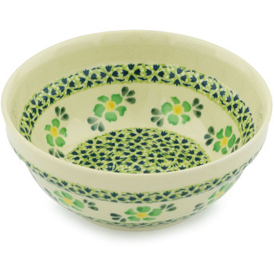 Polish Pottery Bowl 6" Lime Flowers
