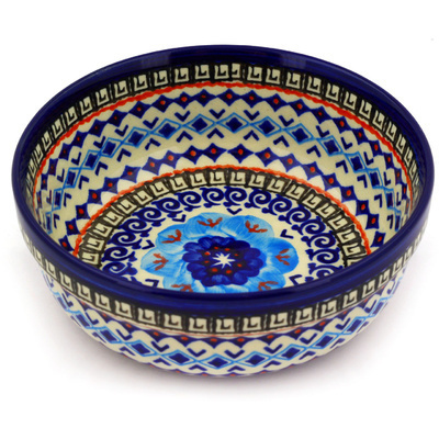 Polish Pottery Bowl 6&quot; Lotus Bloom UNIKAT