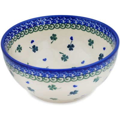 Polish Pottery Bowl 6&quot; Lucky Clovers