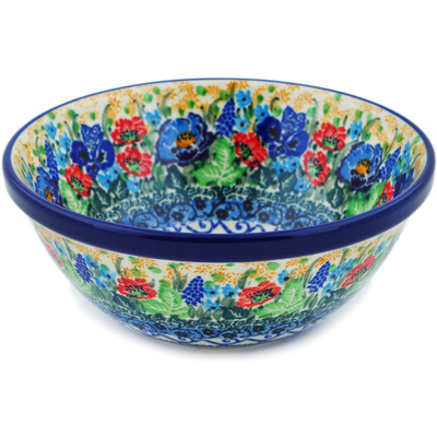 Polish Pottery Bowl 6&quot; Lupines And Roses UNIKAT