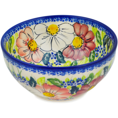 Polish Pottery Bowl 6&quot; Maroon Blossoms