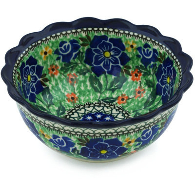 Polish Pottery Bowl 6&quot; Midnight Blooms UNIKAT
