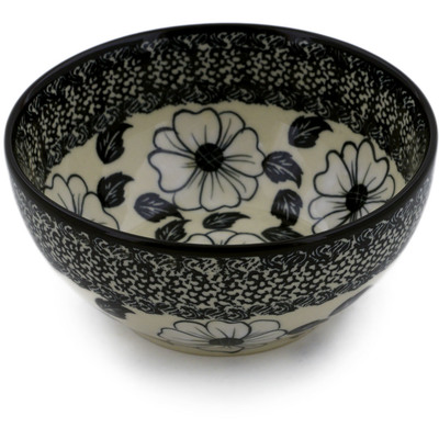 Polish Pottery Bowl 6&quot; Midnight Flowers UNIKAT