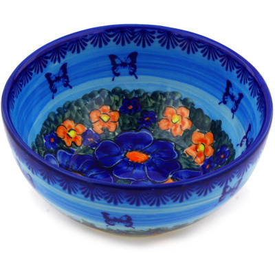 Polish Pottery Bowl 6&quot; Midnight Garden UNIKAT