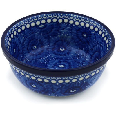 Polish Pottery Bowl 6&quot; Moody Blue Daisy UNIKAT