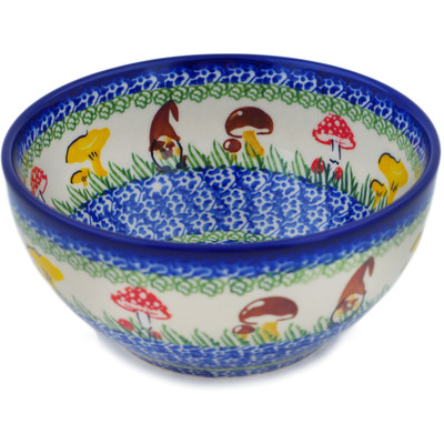 Polish Pottery Bowl 6&quot; Mushroom Garden