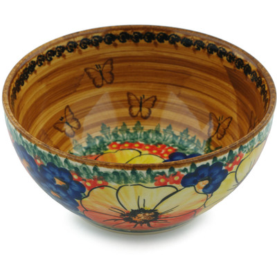 Polish Pottery Bowl 6&quot; Mystical Butterfly Garden UNIKAT