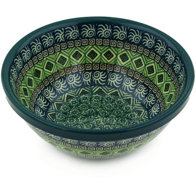 Polish Pottery Bowl 6&quot; Olive Aztek