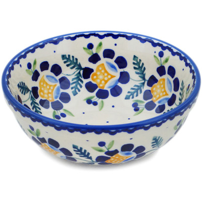 Polish Pottery Bowl 6&quot; Orange And Blue Flower