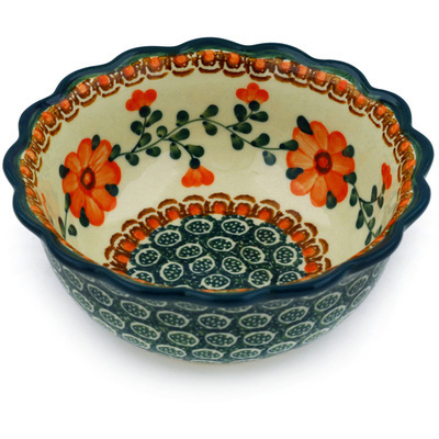 Polish Pottery Bowl 6&quot; Orange Poppies