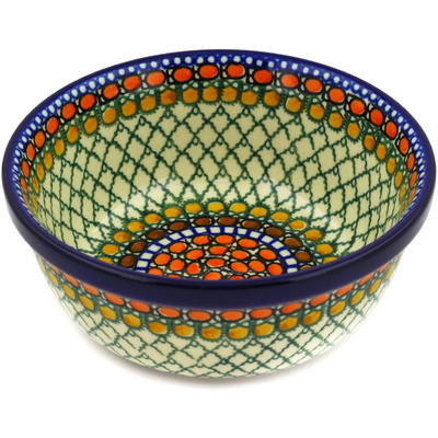 Polish Pottery Bowl 6&quot; Orange Tranquility UNIKAT