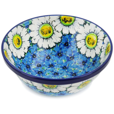 Polish Pottery Bowl 6&quot; Pansies And Daisies UNIKAT