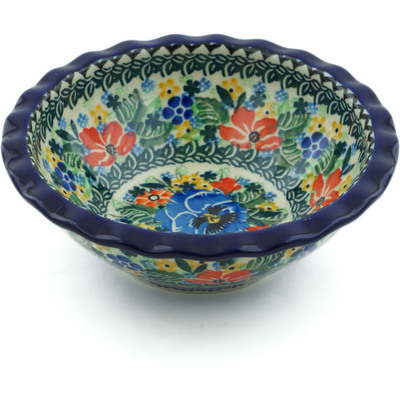 Polish Pottery Bowl 6&quot; Pansy Pair Garden UNIKAT