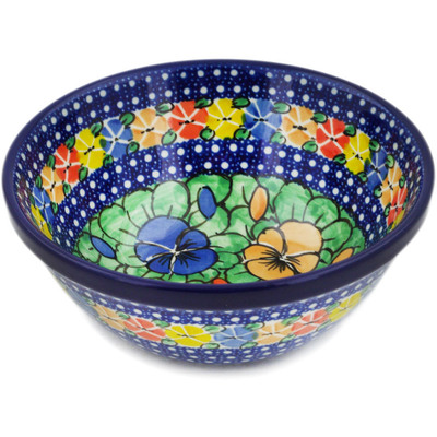 Polish Pottery Bowl 6&quot; Pansy Pop UNIKAT