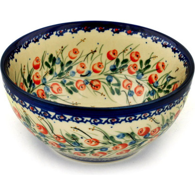 Polish Pottery Bowl 6&quot; Patriotic Blooms UNIKAT