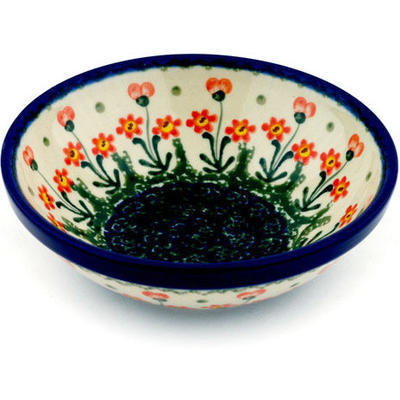 Polish Pottery Bowl 6&quot; Peach Spring Daisy