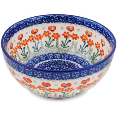 Polish Pottery Bowl 6&quot; Peach Spring Daisy