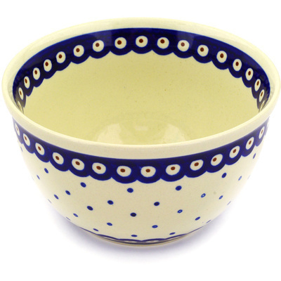 Polish Pottery Bowl 6" Peacock Dots