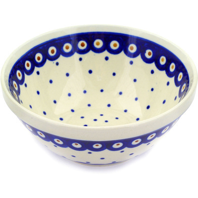 Polish Pottery Bowl 6" Peacock Dots