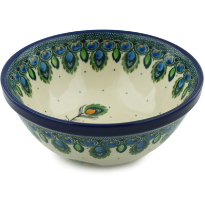 Polish Pottery Bowl 6&quot; Peacock Feather