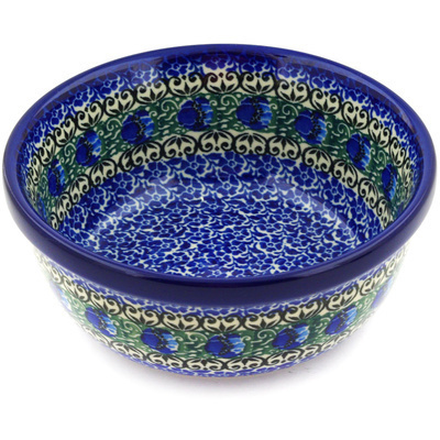 Polish Pottery Bowl 6&quot; Peacock Feather