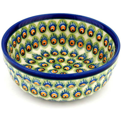 Polish Pottery Bowl 6" Peacock Feathers
