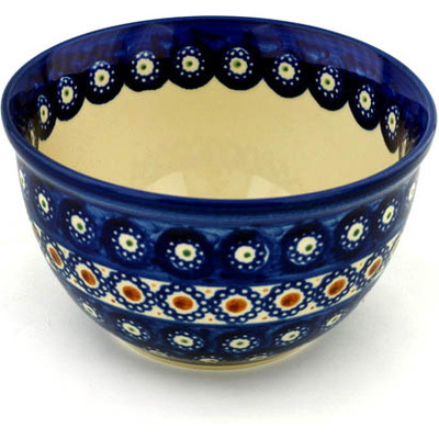 Polish Pottery Bowl 6" Peacock Fireworks