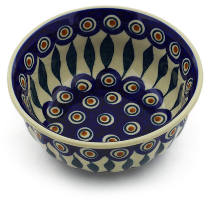 Polish Pottery Bowl 6&quot; Peacock