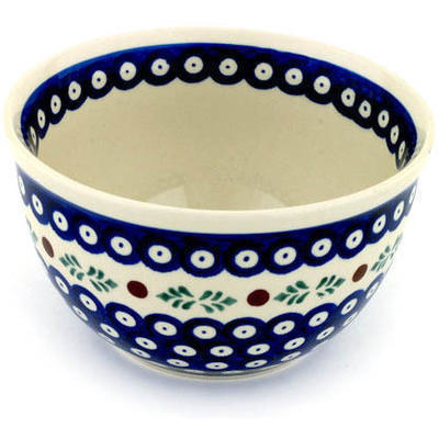 Polish Pottery Bowl 6&quot; Peacock Hollies