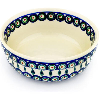 Polish Pottery Bowl 6" Peacock Leaves