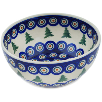 Polish Pottery Bowl 6&quot; Peacock Pines