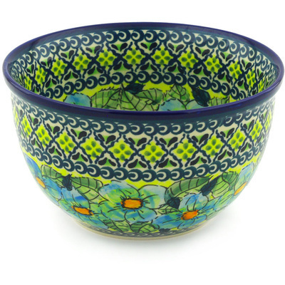 Polish Pottery Bowl 6&quot; Peek-a-blue UNIKAT