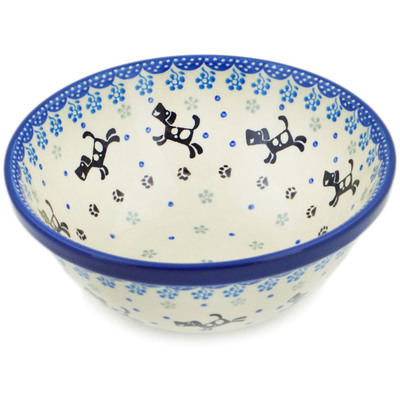 Polish Pottery Bowl 6&quot; Playing Pups