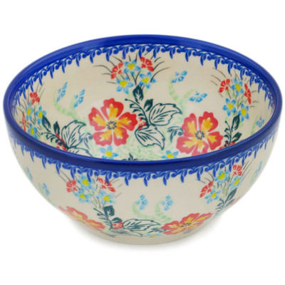 Polish Pottery Bowl 6&quot; Plumes Of Paradise UNIKAT
