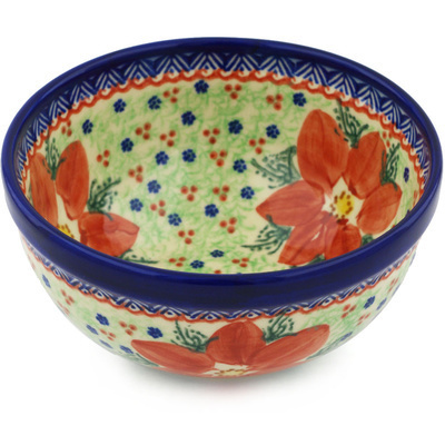 Polish Pottery Bowl 6&quot; Poinsettia UNIKAT