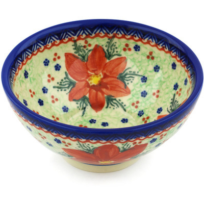 Polish Pottery Bowl 6&quot; Poinsettia UNIKAT