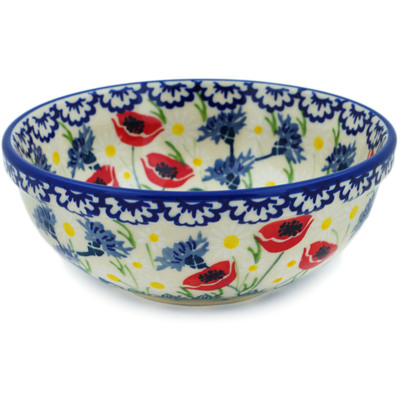 Polish Pottery Bowl 6&quot; Poppies And Cornflowers UNIKAT