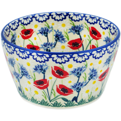 Polish Pottery Bowl 6&quot; Poppies And Cornflowers UNIKAT