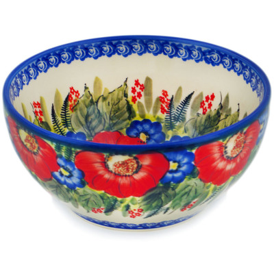Polish Pottery Bowl 6&quot; Poppies In The Summer UNIKAT