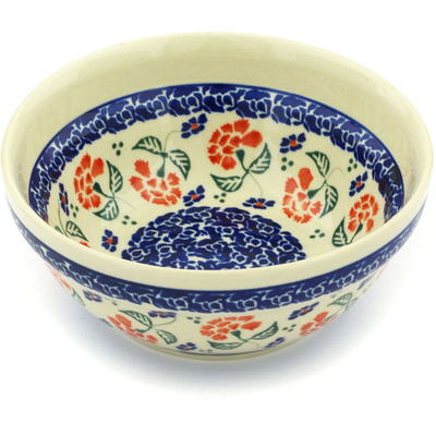 Polish Pottery Bowl 6&quot; Poppies In The Wind