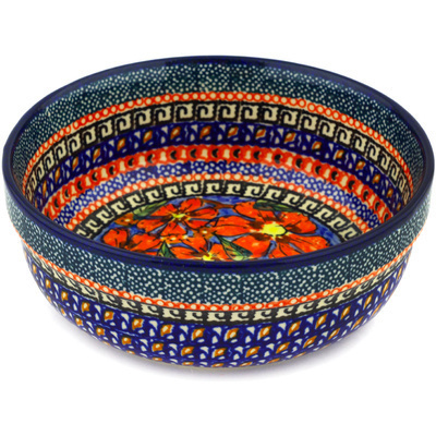 Polish Pottery Bowl 6&quot; Poppies UNIKAT